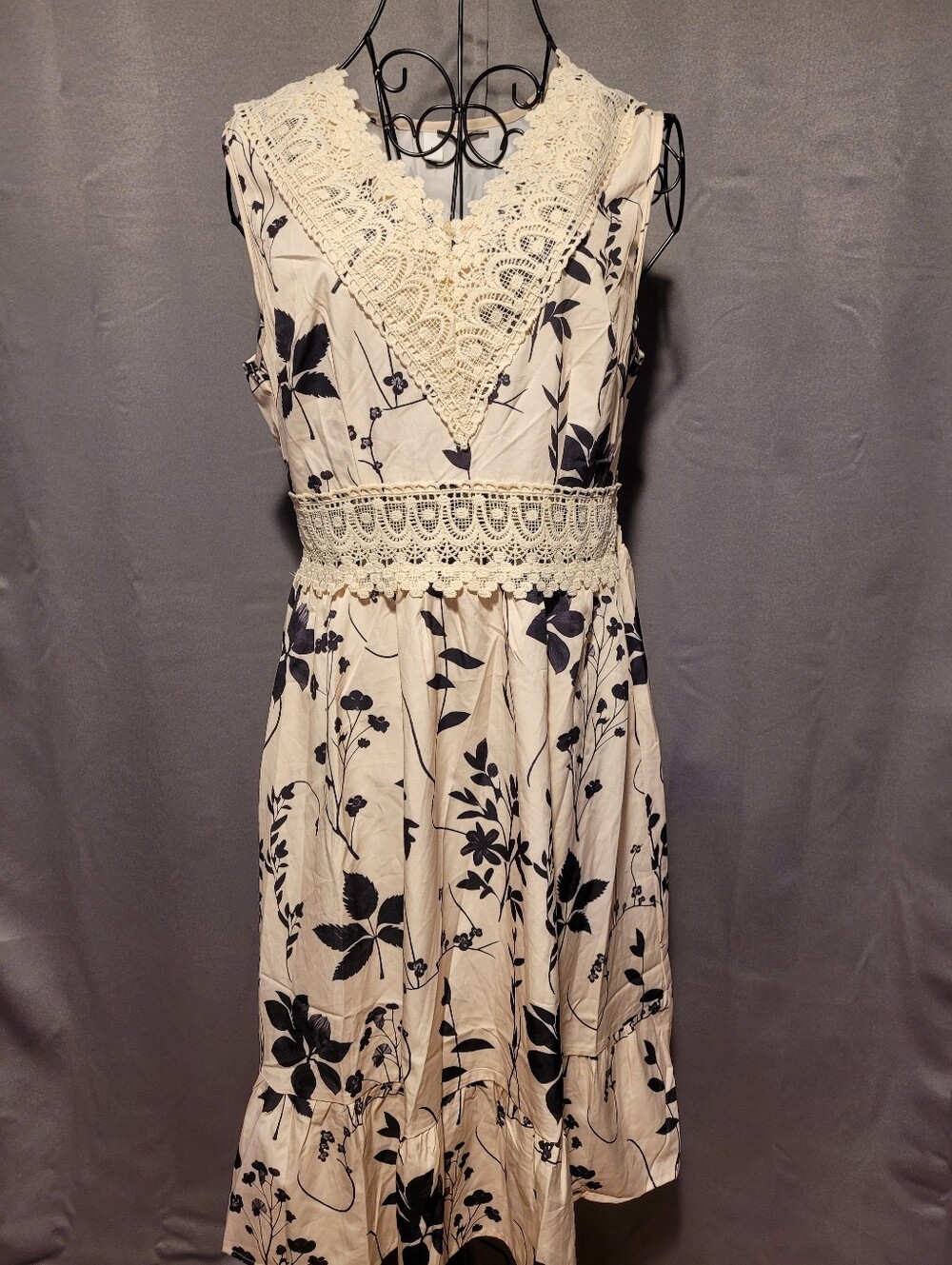 Womens Creme Dress With Black Floral Print